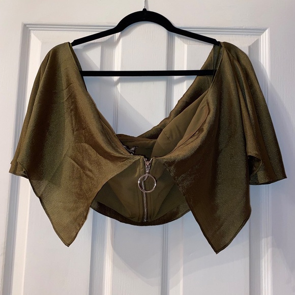 Olive Off Shoulder Flowy Crop Corset Top Army Sergeant Green Guess Large 12 - Picture 4 of 6